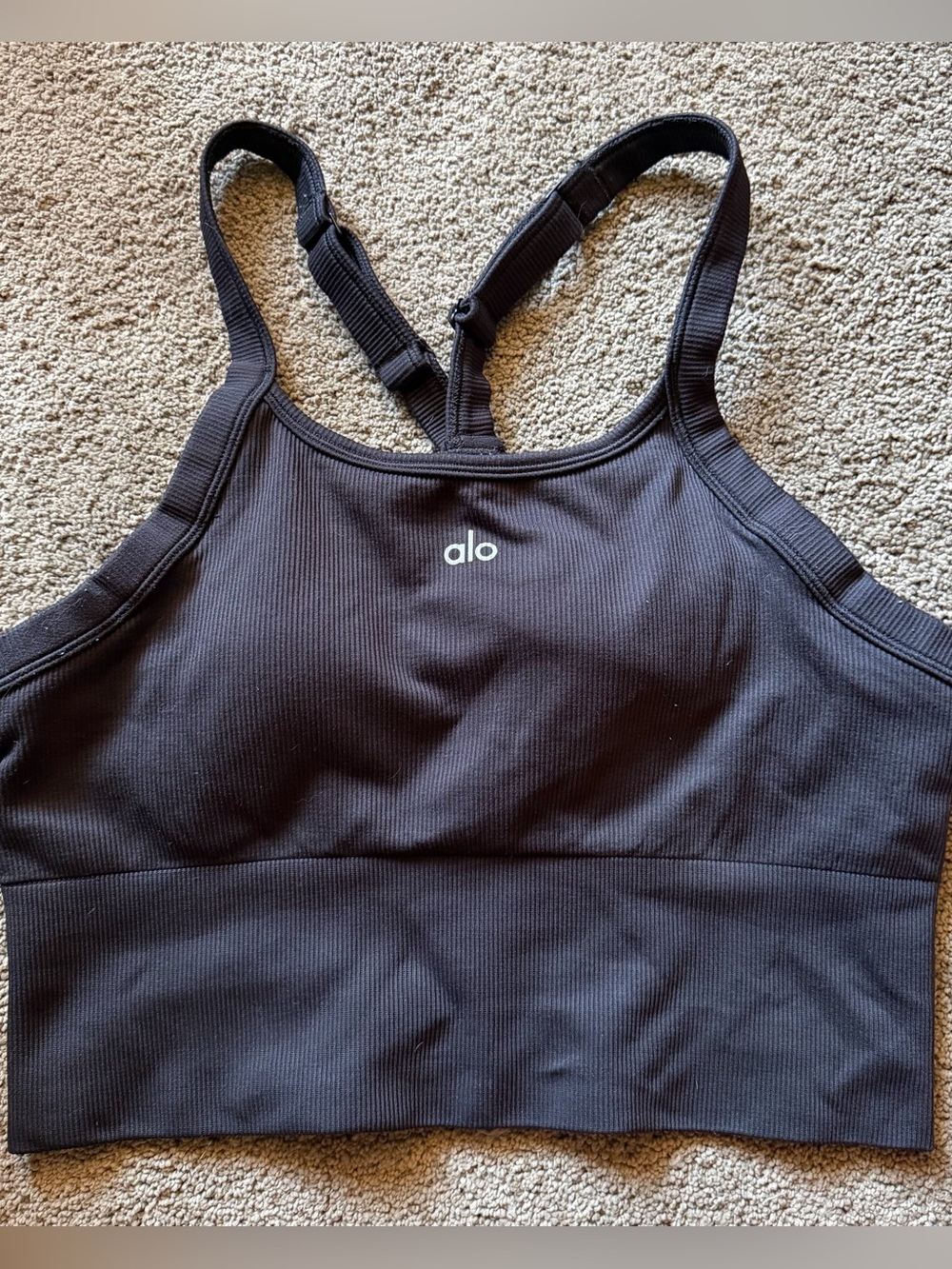 ALO Black Ribbed Bra Tank